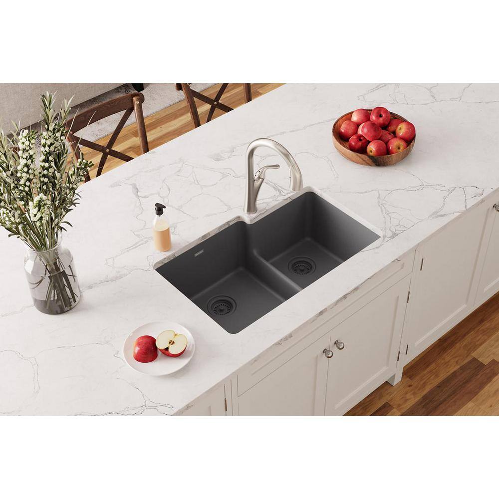 Dusk Gray Stone Double Bowl Undermount Kitchen Sink