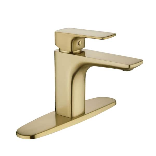 Dimakai Single Handle Single Hole Square Bathroom Faucet Mixer with Cover in Brushed Gold
