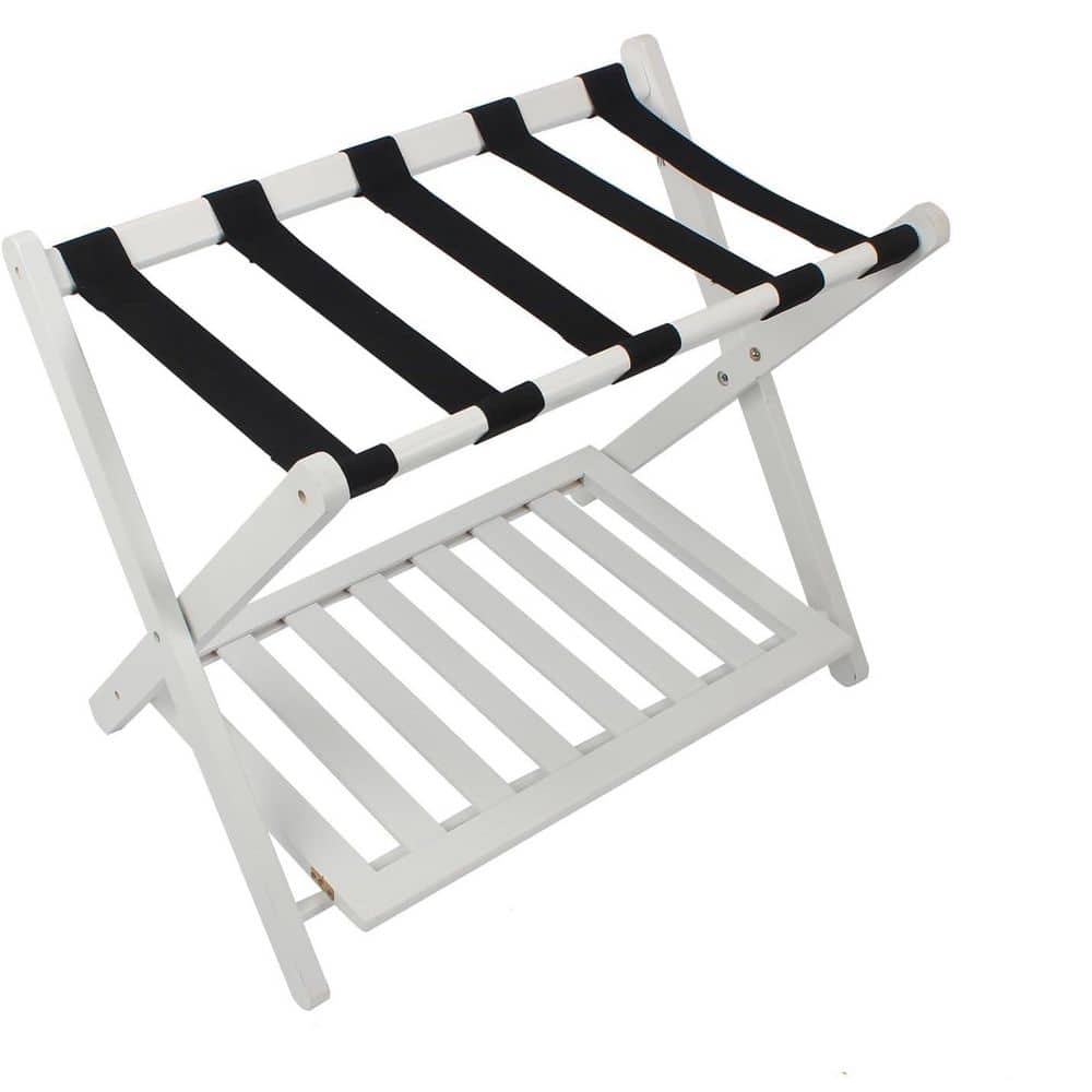 Wudkey Fully Assembled White Bamboo Luggage Rack with Shoe Shelf ...