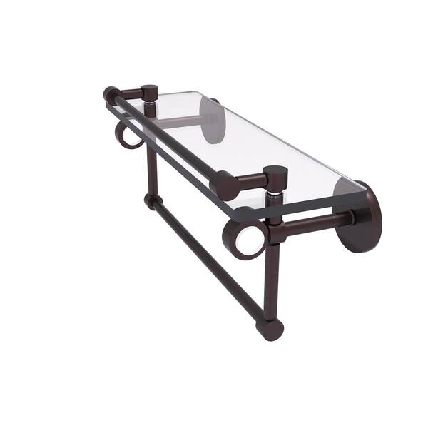 Allied Brass Clearview 16 in. W x 6.7 in. H x 5.8 in. D Brass Rectangular Glass Shelf with Gallery Rail Towel Bar in Antique Bronze
