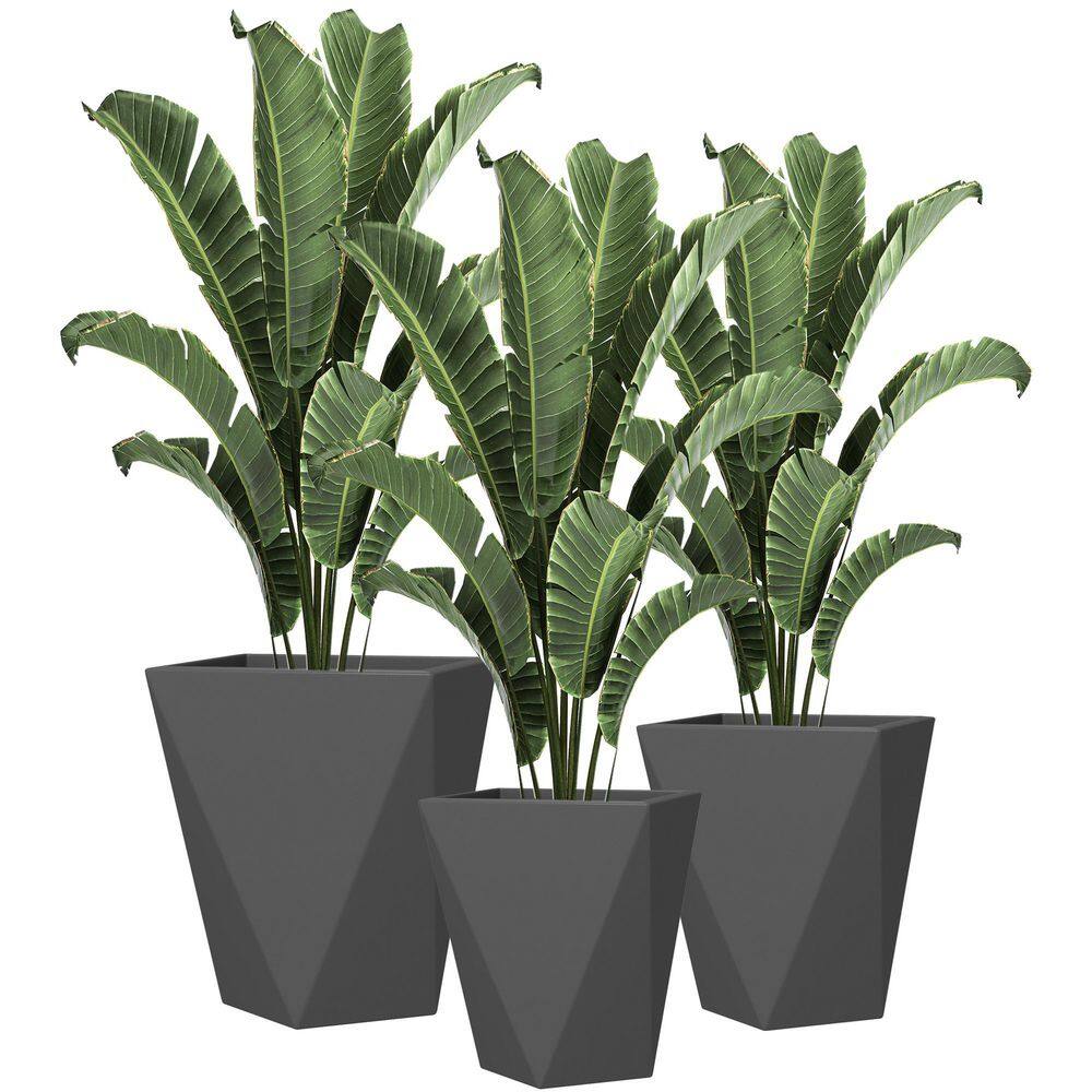 18 in. x 15.25 in. x 11.75 in. (Set of 3) Tall Planters with Drainage Holes in Gray price history on PriceWatchPro