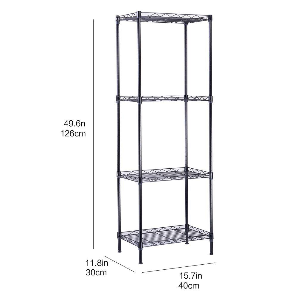 Adjustable Black 4-Tier Wire Shelving Unit
