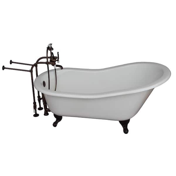 Barclay Products 5.6 ft. Cast Iron Ball and Claw Feet Slipper Tub in White with Oil Rubbed Bronze Accessories