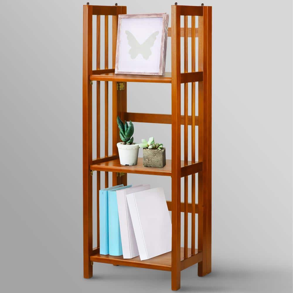 Honey Oak 3-Shelf Folding Wood Bookcase