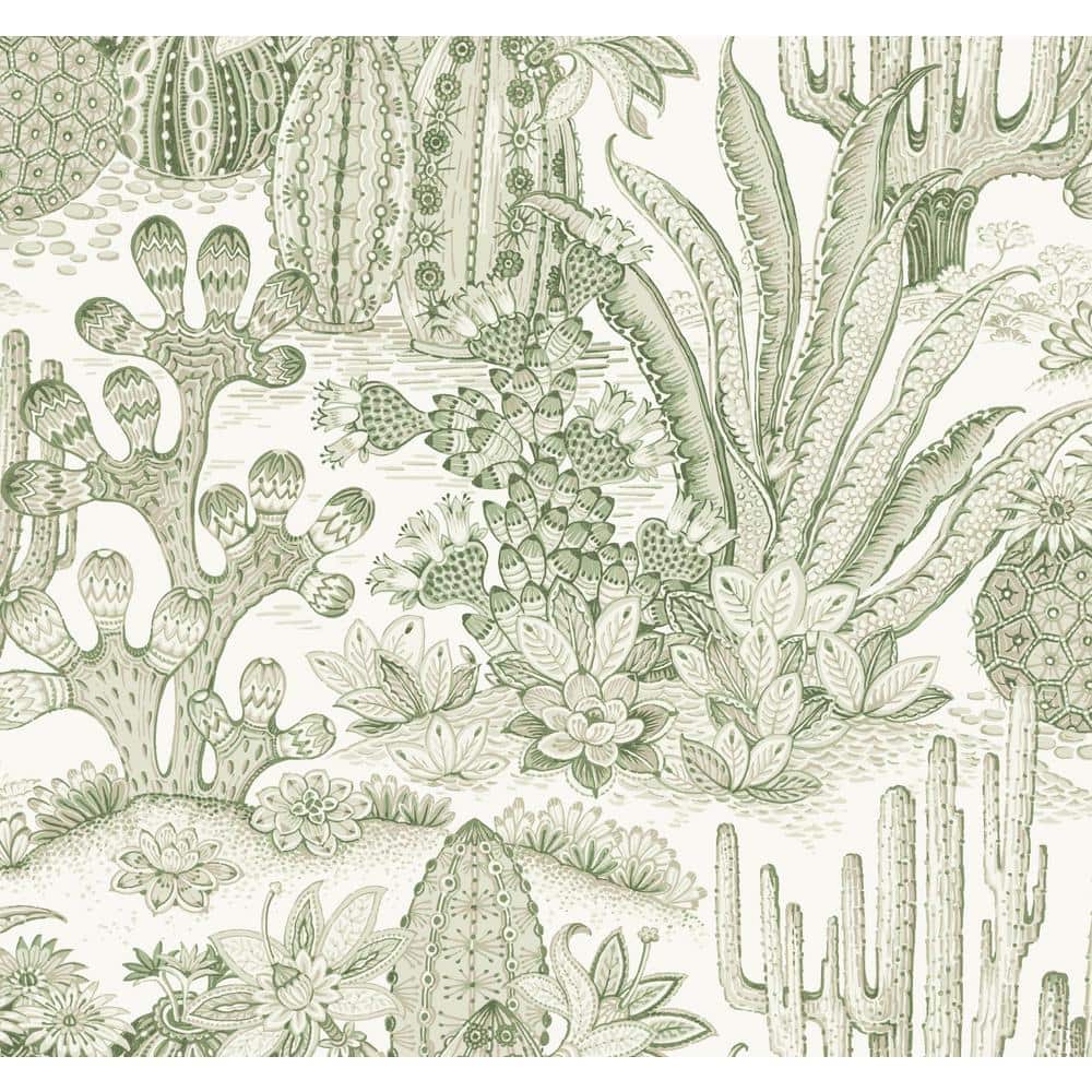 324 in. x 27 in. Green Lotus Land Cacti Wallpaper Roll price history on PriceWatchPro
