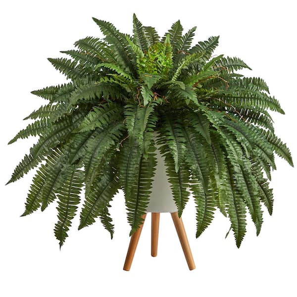 Nearly Natural 2.5 ft. Boston Fern Artificial Plant in White