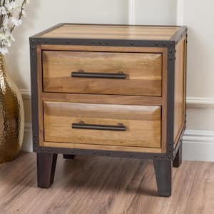 2-Drawer Stained Brown Nightstand