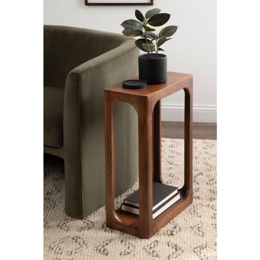 Kate and Laurel Dahl 16 in. Walnut Brown Rectangle Solid Wood End