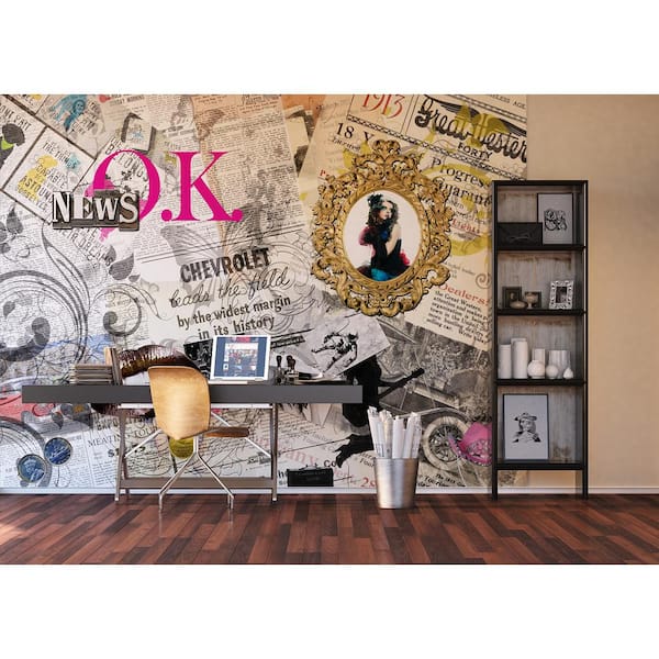 Dundee Deco Retro Newspaper Mix Women Non-Woven Wall Mural, N/A