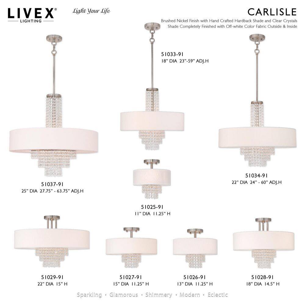 Carlisle Brushed Nickel 3-Light Semi-Flush Mount with Crystal Accents