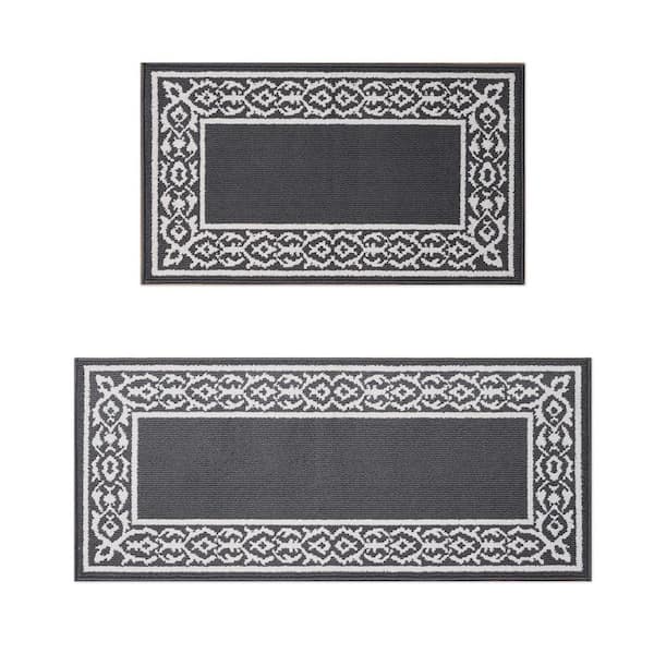 Lorreta 2-Tone Dark Gray/Ivory 2 ft. x 5 ft Border 2-Piece Area Rug Set