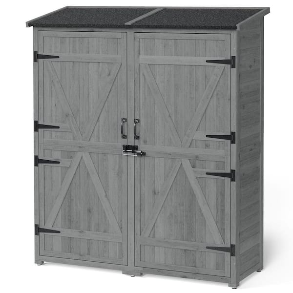 4.6 ft. W x 5.3 ft. D gray Wood Outdoor Storage Shed, Garden Storage Cabinet with Double Doors, 7.6 sq. ft.