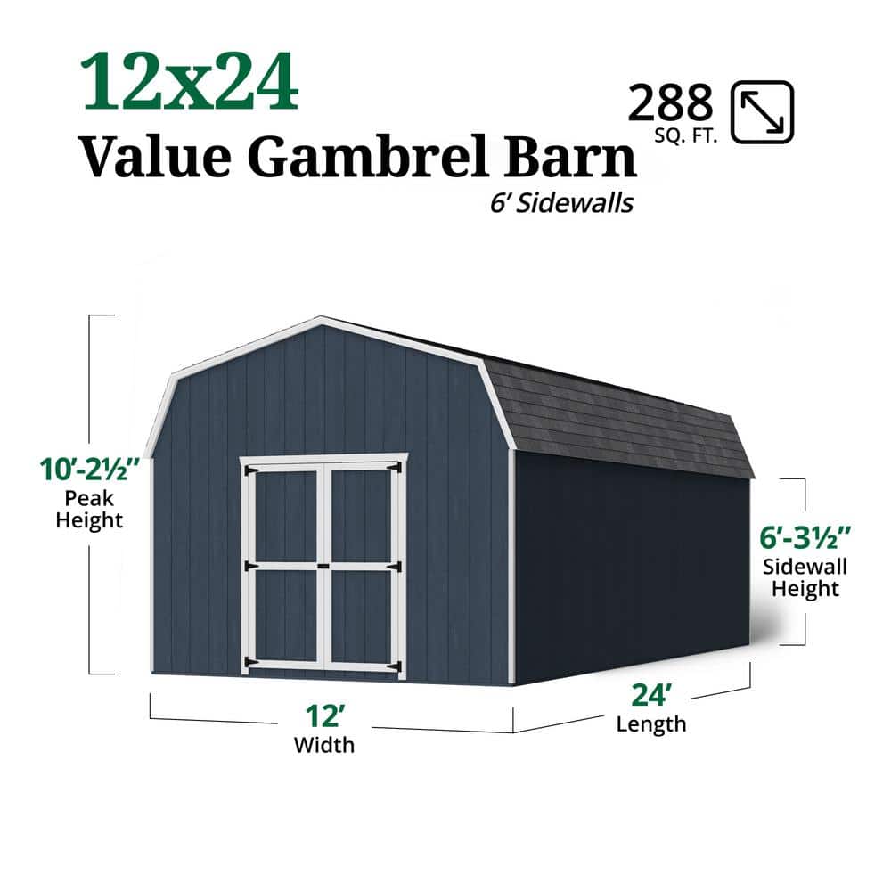 12' x 24' Blue Wood Gambrel Barn Storage Shed Kit