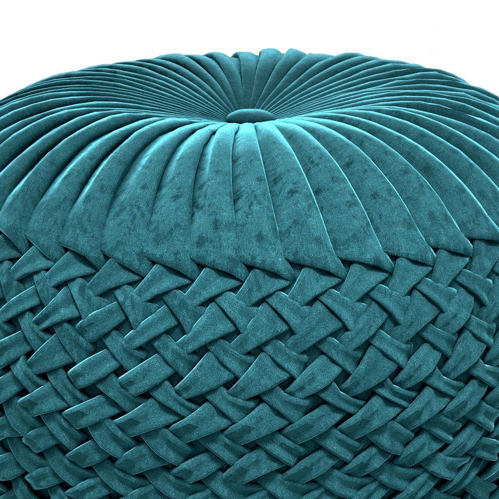 Teal Velvet Tufted Round Pouf Ottoman
