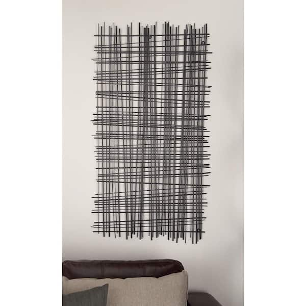 Litton Lane 47 in. x  25 in. Metal Black Overlapping Lines Cross Hatch Geometric Wall Decor