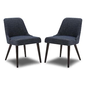 Leo Blue Solid Wood Dining Chairs with Fabric Seat for Kitchen and Dining Room (Set of 2)