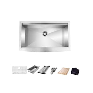 Zero Radius Farmhouse Apron-Front 18G Stainless Steel 30 in. Single Bowl Workstation Kitchen Sink with Accessories