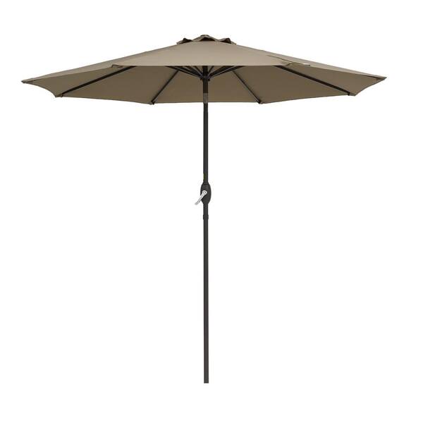 Unbranded 9 ft. Outdoor Steel Patio Umbrella Market Umbrella, Tilt Adjustment and Crank Lift in Tan Color