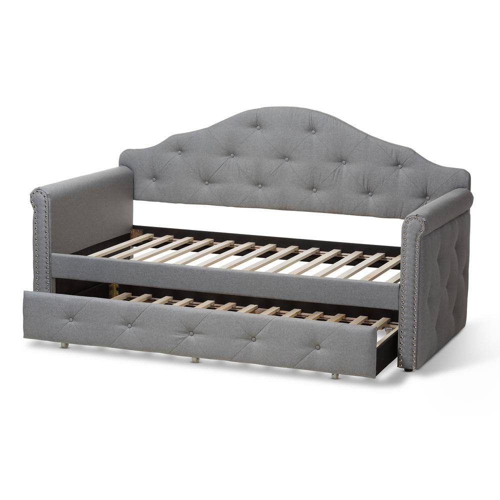 Emilie Twin Daybed with Nailhead Trim and Tufted Upholstery in Gray