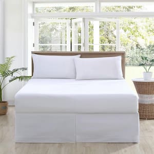 Solid Pleated 1-Piece White Sateen Cotton King Bedskirt