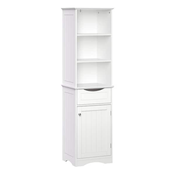 Ashland 16.5 in. W x 13 in D x 60 in. H White Linen Cabinet Tall Bathroom Storage Organizer with Drawer and Shelves