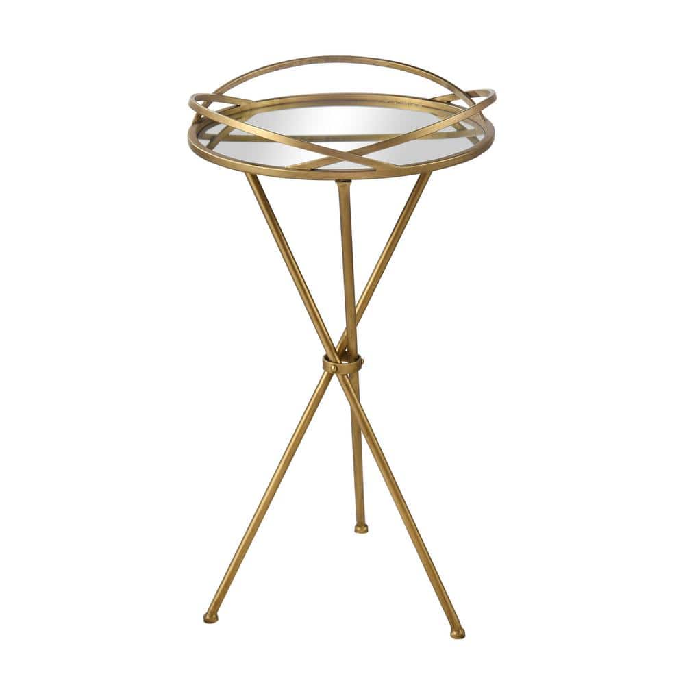 Banbury 15.75 in. Brass Round Glass Accent Table