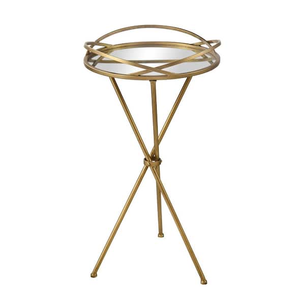 Unbranded Banbury 15.75 in. Brass Round Glass Accent Table