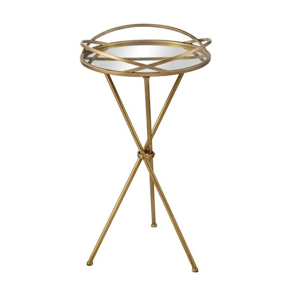 Unbranded Banbury 15.75 in. Brass Round Glass Accent Table