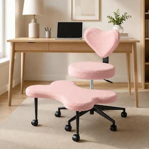 Pink Fabric Cross-Legged Task Chair with Swivel Footrest, Adjustable Height and 7-Wheels