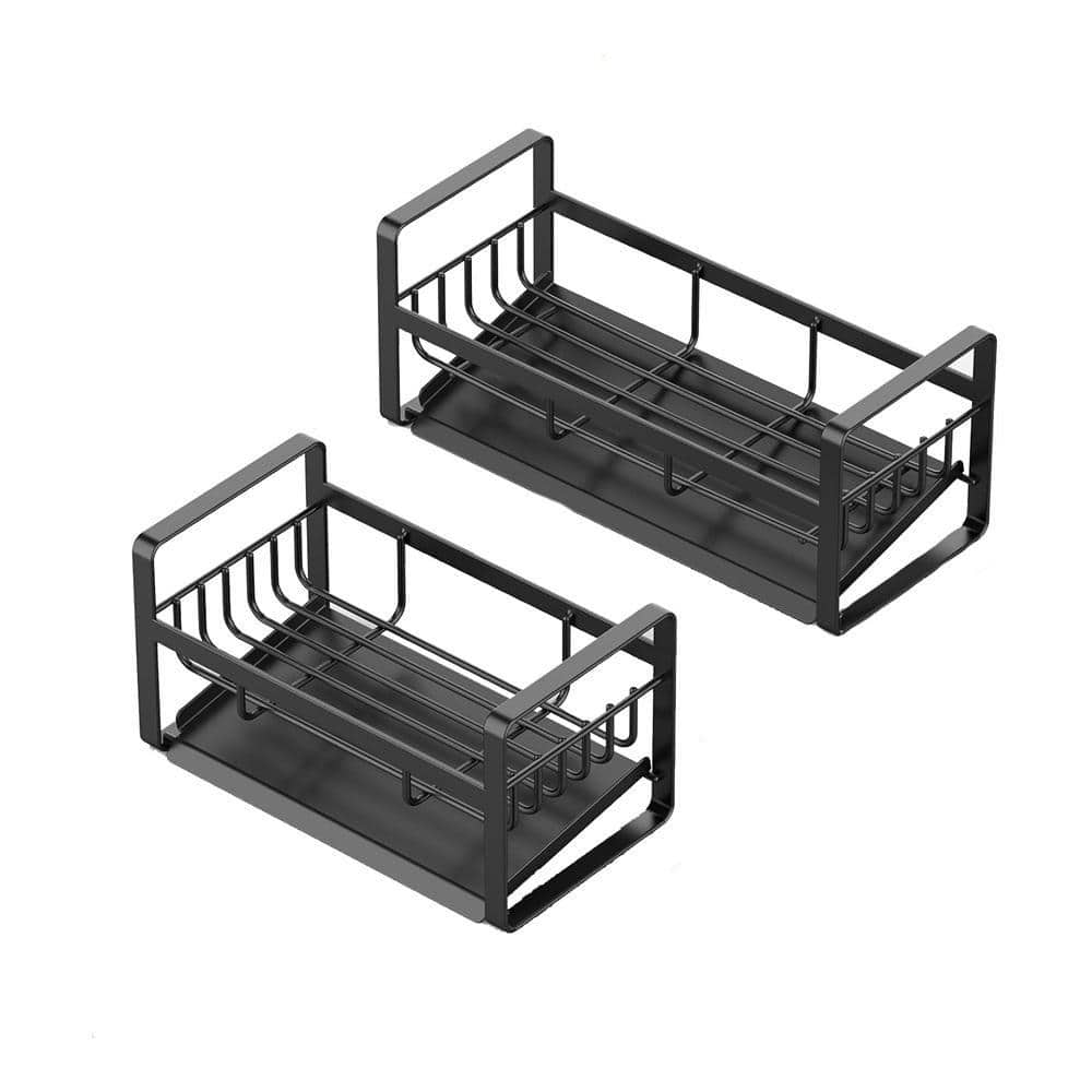Black Stainless Steel Kitchen Sink Organizer with Auto Draining Tray Countertop Caddy for Sponge Soap Brush