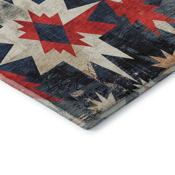 Mayfield Premium Machine Washable Abstract AMF1893 Navy 2 ft. 3 in. x 7 ft. 6 in. Runner Rug