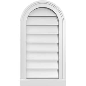 14 in. x 26 in. Round Top Surface Mount PVC Gable Vent: Decorative with Brickmould Sill Frame