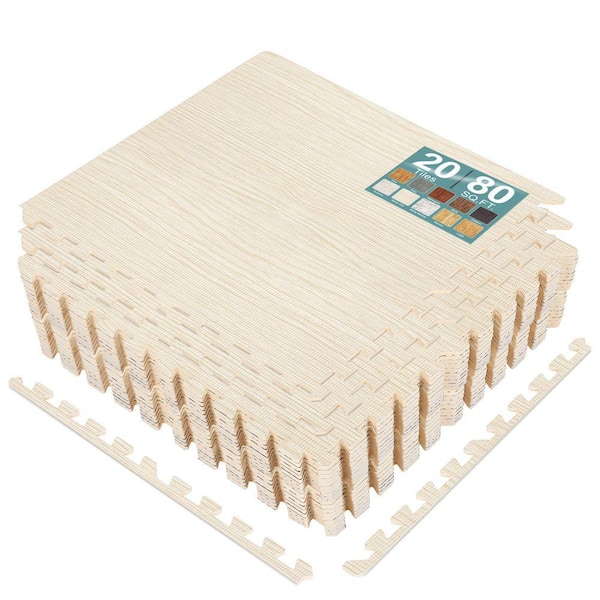 Light Pine Brown Residential 24 in. x 24 in. Interlocking Carpet Tile Square 80 sq. ft., Floor Tiles Foam Mat EVA Tile