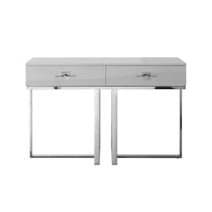 Maui 48 in. Light Gray/Chrome Rectangle Wood Console Table with 2-Drawers