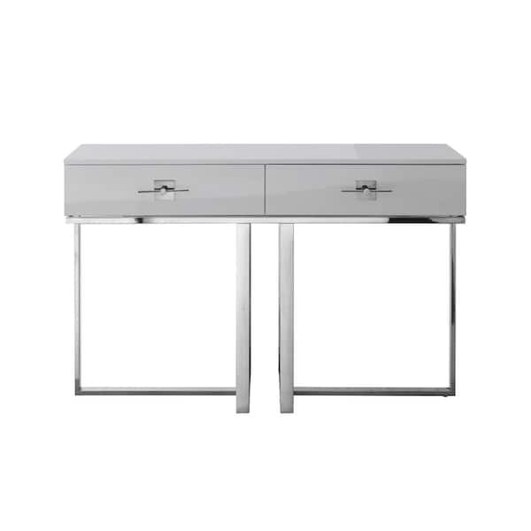 Nicole Miller Maui 48 in. Light Gray/Chrome Rectangle Wood Console Table with 2-Drawers