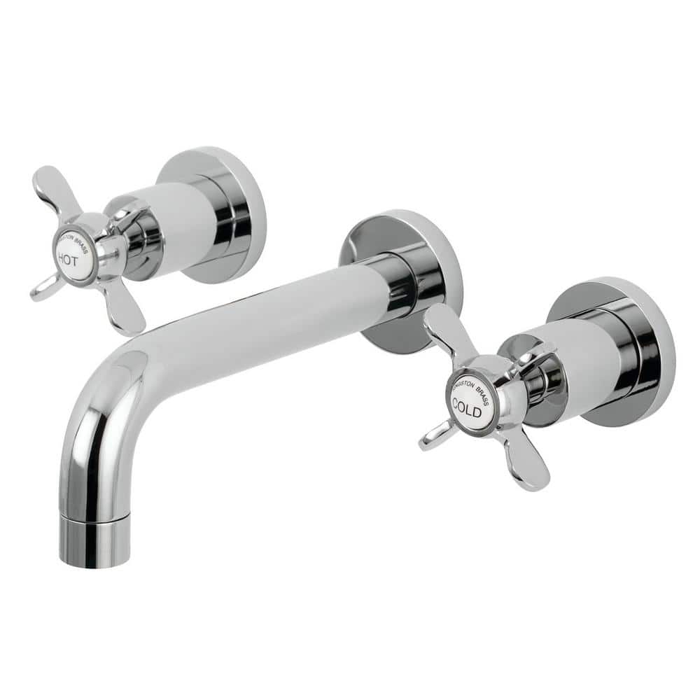 Essex 8" Antique Brass Wall Mount Bathroom Faucet with Cross Handles