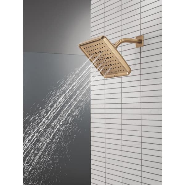 Gold H2Okinetic Raincan 6-Spray Patterns 8 in. Wall Mount Fixed Shower Head in Lumicoat Champagne Bronze