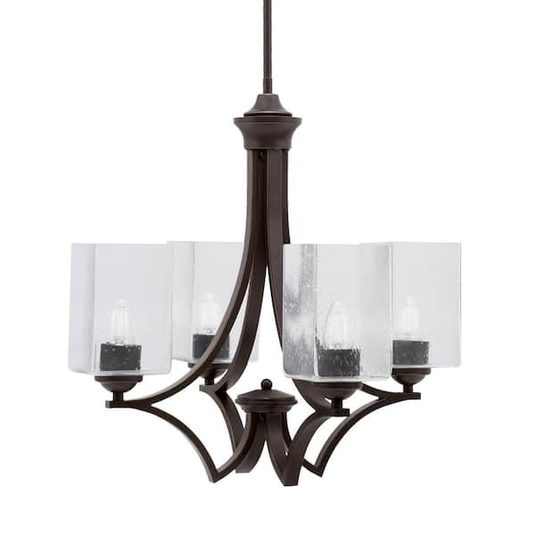 Unbranded Clevelend 4-Light Dark Granite Round Chandelier with 4 in. Square Clear Bubble Glass Shades, No bulbs included