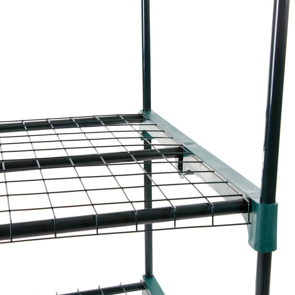 Compact 5' Green Mini Greenhouse with Roll-Up Door and Mesh Shelves