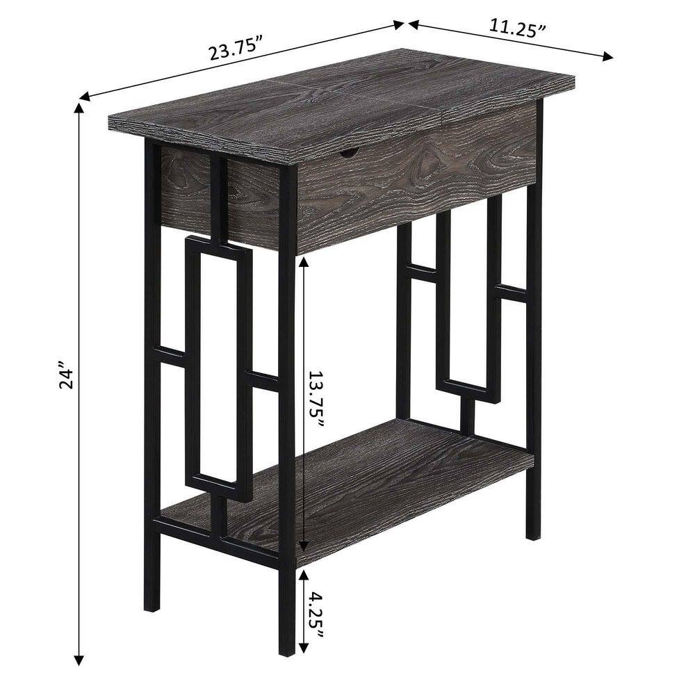 Weathered Gray and Black Wood-Metal End Table with Charging Station