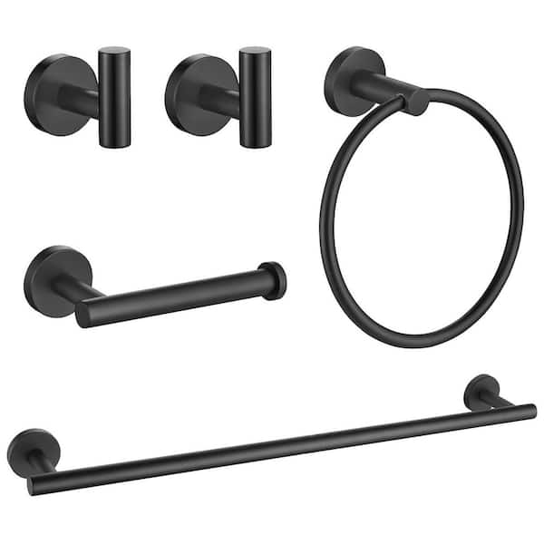 BYH build your home 5-Piece Wall Mount Stainless Steel Bathroom Towel Rack Set in Matte Black