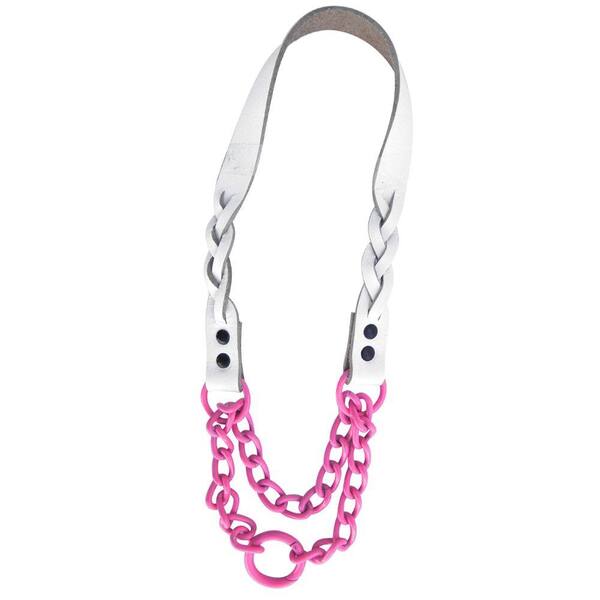 Platinum Pets 15 in. Braided White Leather Martingale in Pink