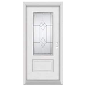 32 in. x 80 in. Geometric Left-Hand 3/4 Lite Zinc Finished Fiberglass Oak Woodgrain Prehung Front Door