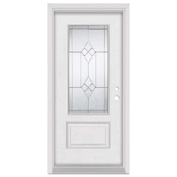 Stanley Doors 32 in. x 80 in. Geometric Left-Hand 3/4 Lite Zinc Finished Fiberglass Oak Woodgrain Prehung Front Door