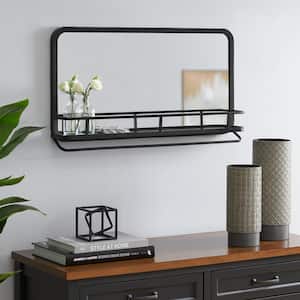 Medium Modern Rectangular Black Framed Mirror with Shelf (30 in. W x 16 in. H)