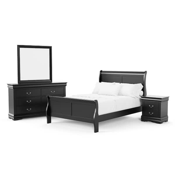 Furniture of America 4-Piece Burkhart Black Wood Twin Bedroom Set with Nightstand and Dresser/Mirror