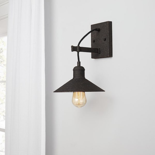 Halstead 10 in. 1-Light Vintage Bronze Wall Sconce with Metal Shade