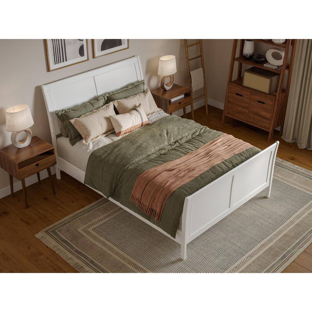 Valencia White Full Sleigh Platform Bed with Wood Frame