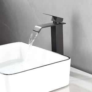 Single Handle Single Hole Waterfall Vessel Sink Faucet in Matte Black