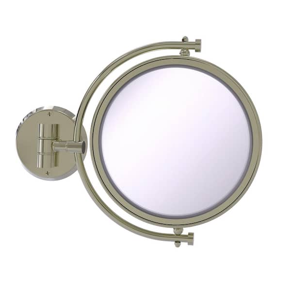 Allied Brass 8 in. W x 10 in. H Small Large Round Tri Fold Metal Framed Magnifying Wall Bathroom Vanity Mirror in Polished Nickel